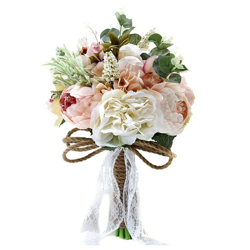 Artificial Peony Rose Flower Bouquet for Bride Bridesmaid Handmade Wedding BQ6N7