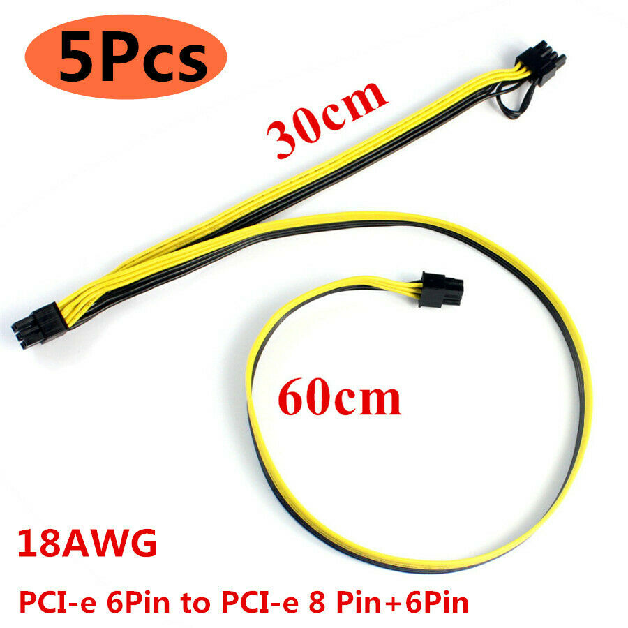 5Pcs Modular PSU Power Supply Cable PCI-e 6Pin to 8 Pin+6pin PCI Express Cable