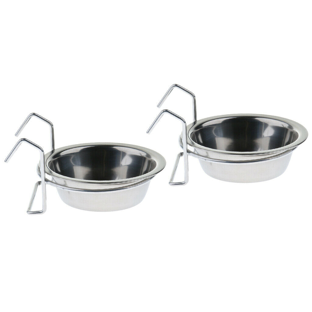 2Pcs Bird Parrot Stainless Steel Cup Feeding Accessories in Cage Bowl