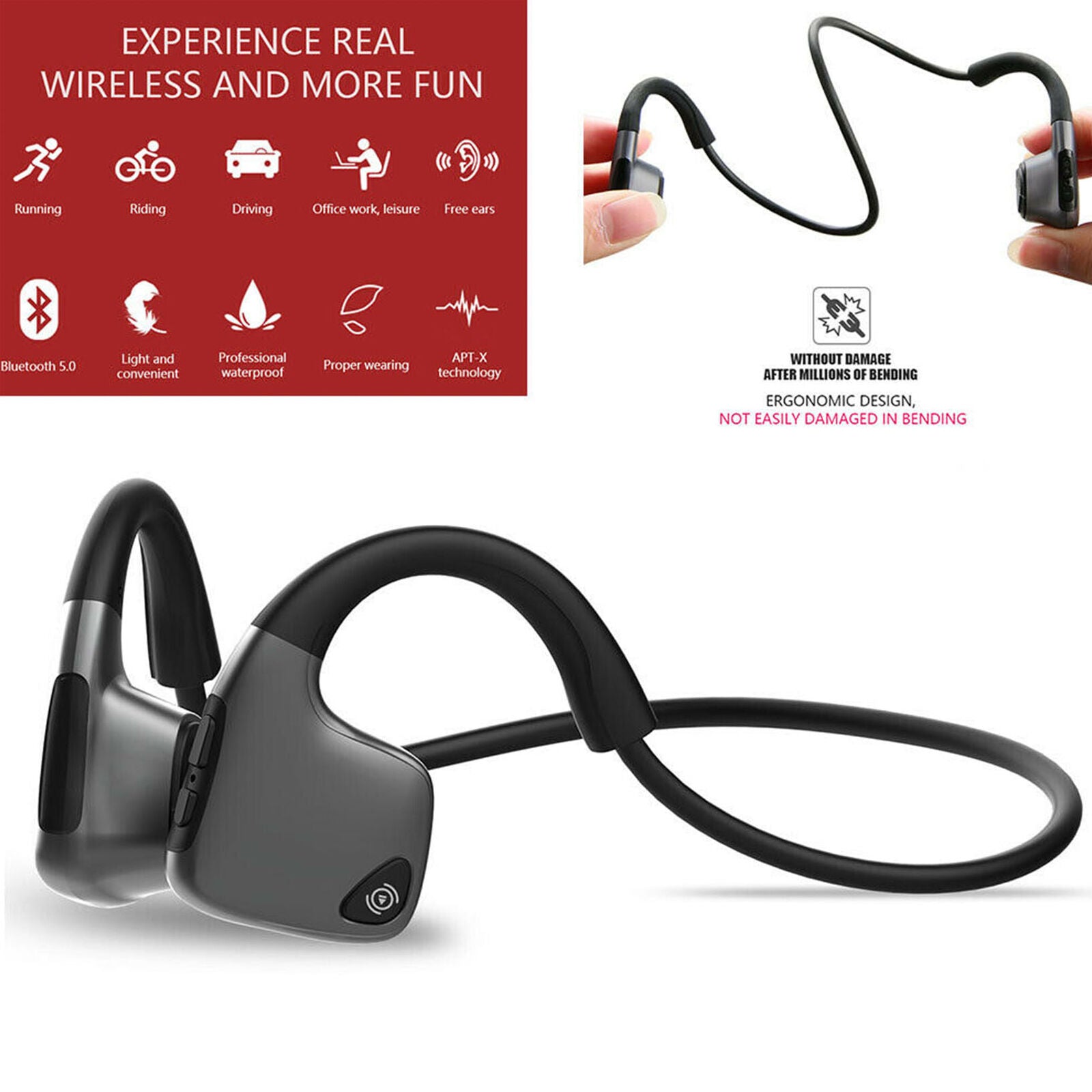 Bone Conduction Wireless Headphones Bluetooth 5.0 Earphones Running Open-Ear New