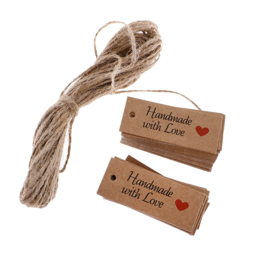100x Kraft Paper Loving Card Craft Hanging Gift Tag Notes Label Decor Cord