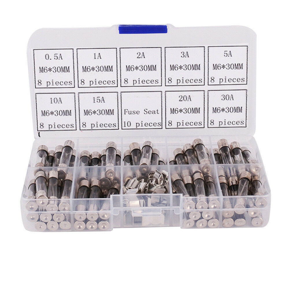 72pc 6*30mm Fast Quick Blow Glass Tube Fuse Car Electrical Assorted Kit 0.5A-30A