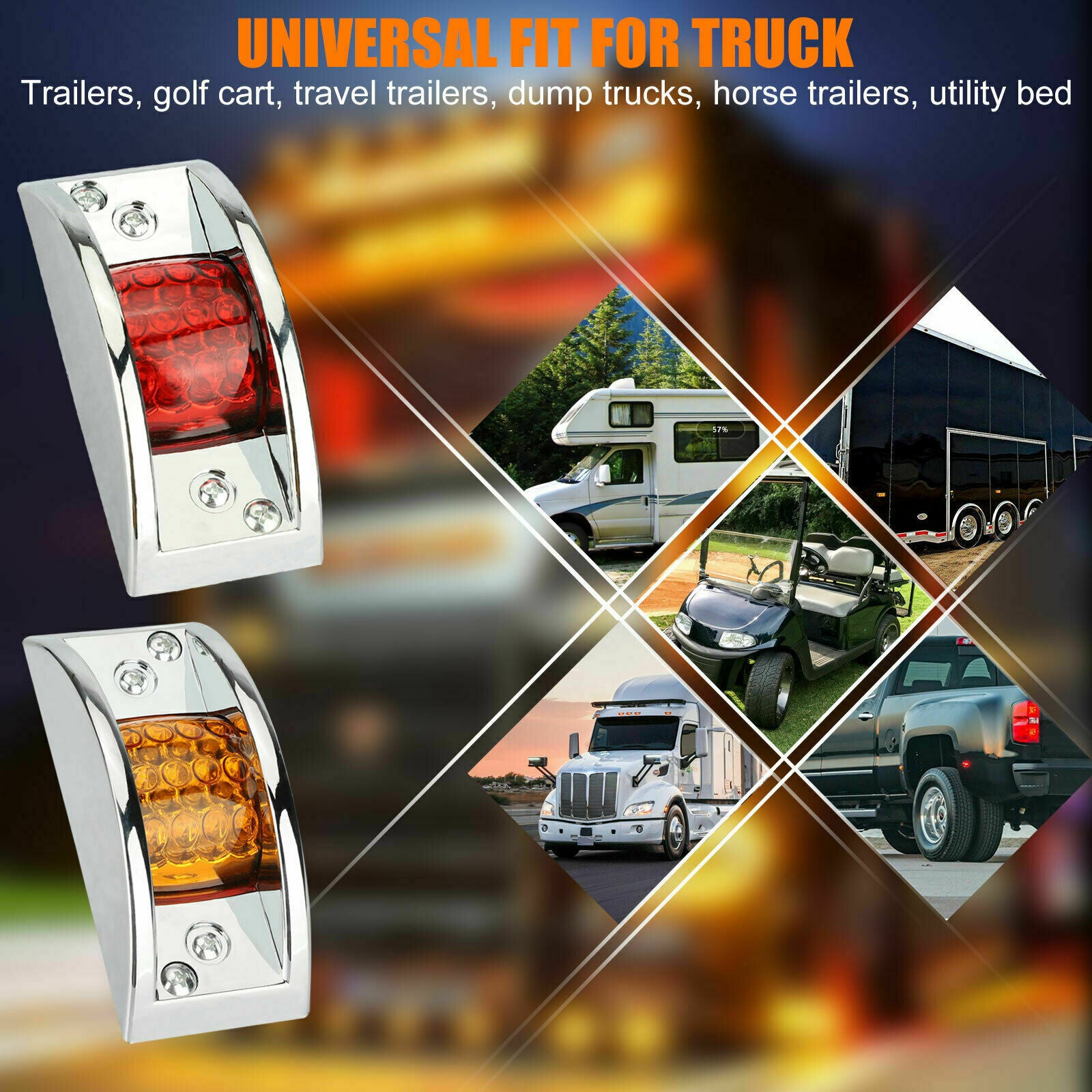 4X 12 LED 12V Yellow+Red Sealed Chrome Side Marker Truck Trailer Clearance Light
