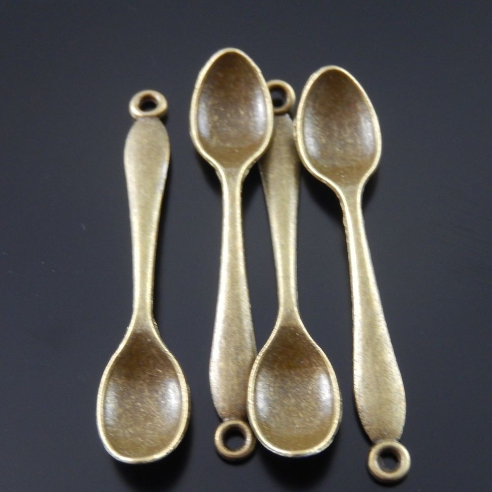 20-pack Antiqued Bronze Alloy Spoon Pendant Charm For Jewelry Art Craft 50x11mm