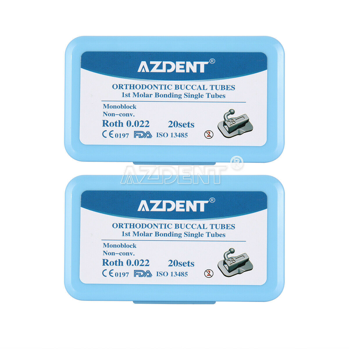 10x Dental Bondable Buccal Tubes 1st Roth 0.022 MIM Monoblock AZDENT