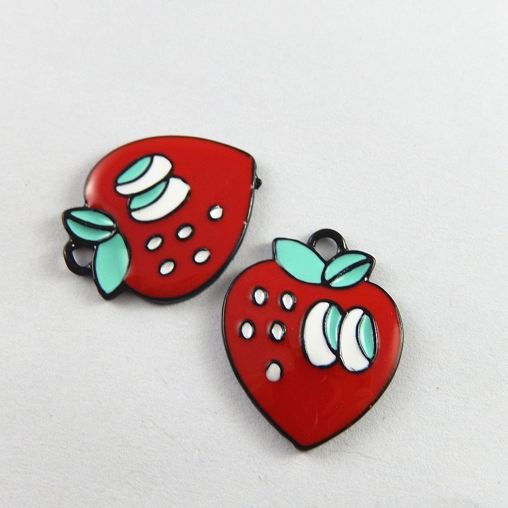 10 pcs Metal Alloy Strawberry Pendant Charm Enamel For Jewelry Making 25*20*3mm