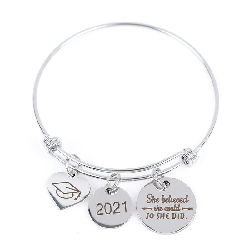 Stainless Steel Women Girls Inspirational Quotes Bangle Heart Charm Brace.l8