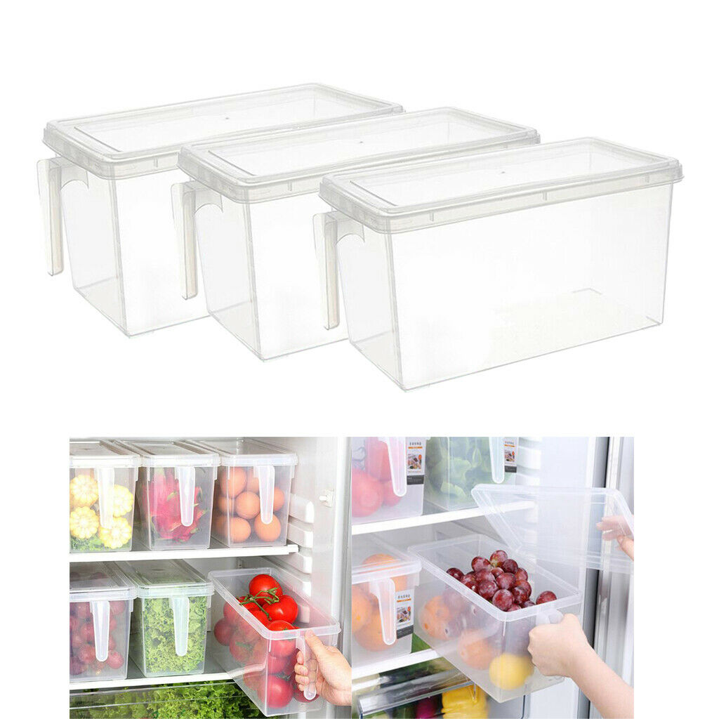 3x Refrigerator Storage Box Food Container Kitchen Fridge Organizer Freezer Bin