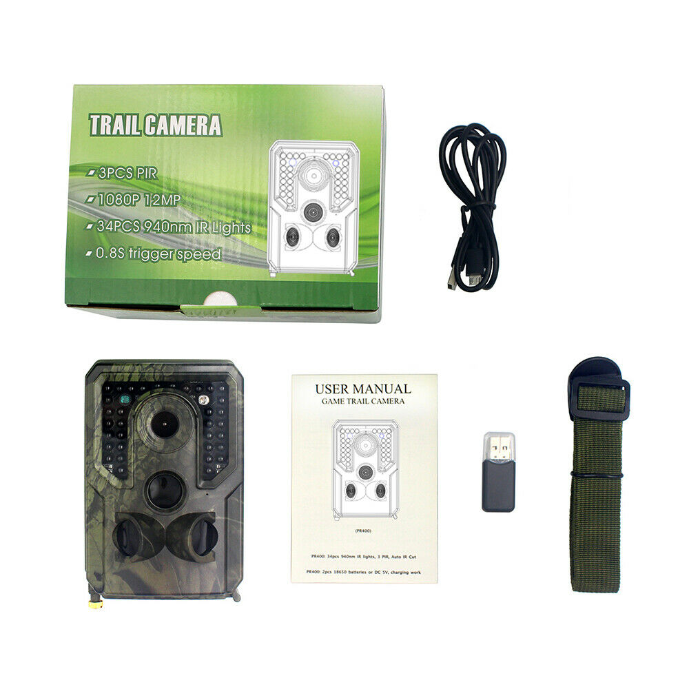 1080P 12MP Hunting Trail Camera Video Wildlife Monitoring IR Night Vision