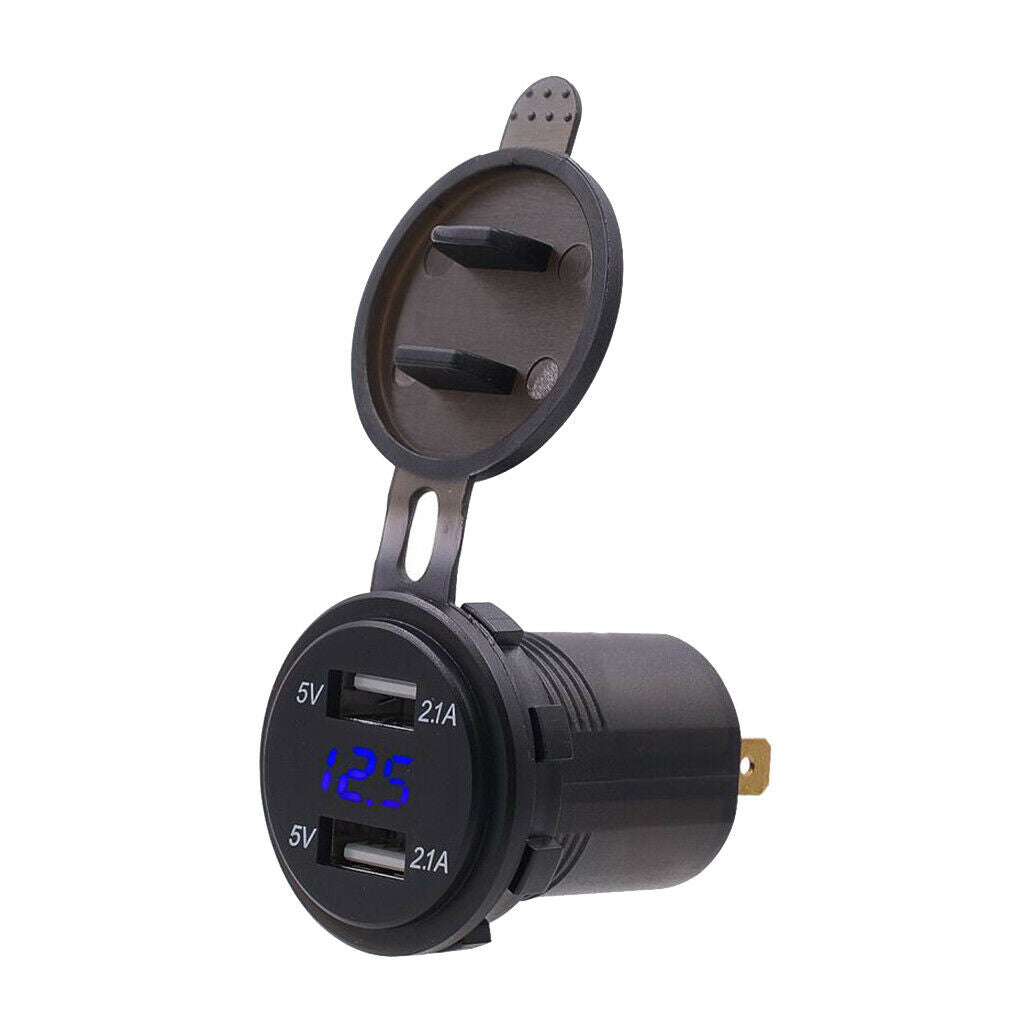 Dual USB Ports Car Boat Charger Digital Panel Socket Voltage Volt Meter LED .