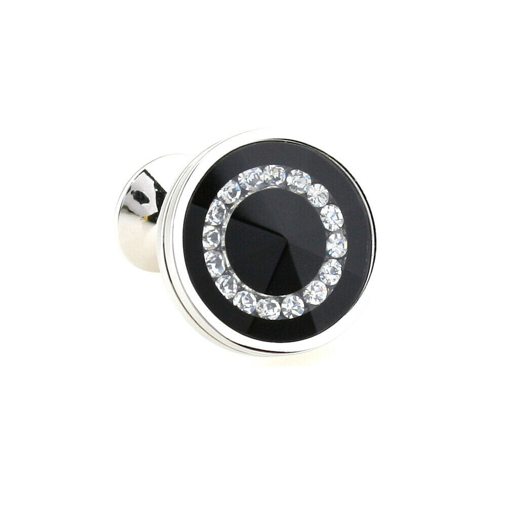 2 Pair Fancy Classic Men Lapel Black Crystal Round Cufflinks for Wedding Party