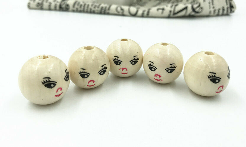 20pcs Wooden Round Painted Smile Face Wood beads For Jewellery Diy 21mm