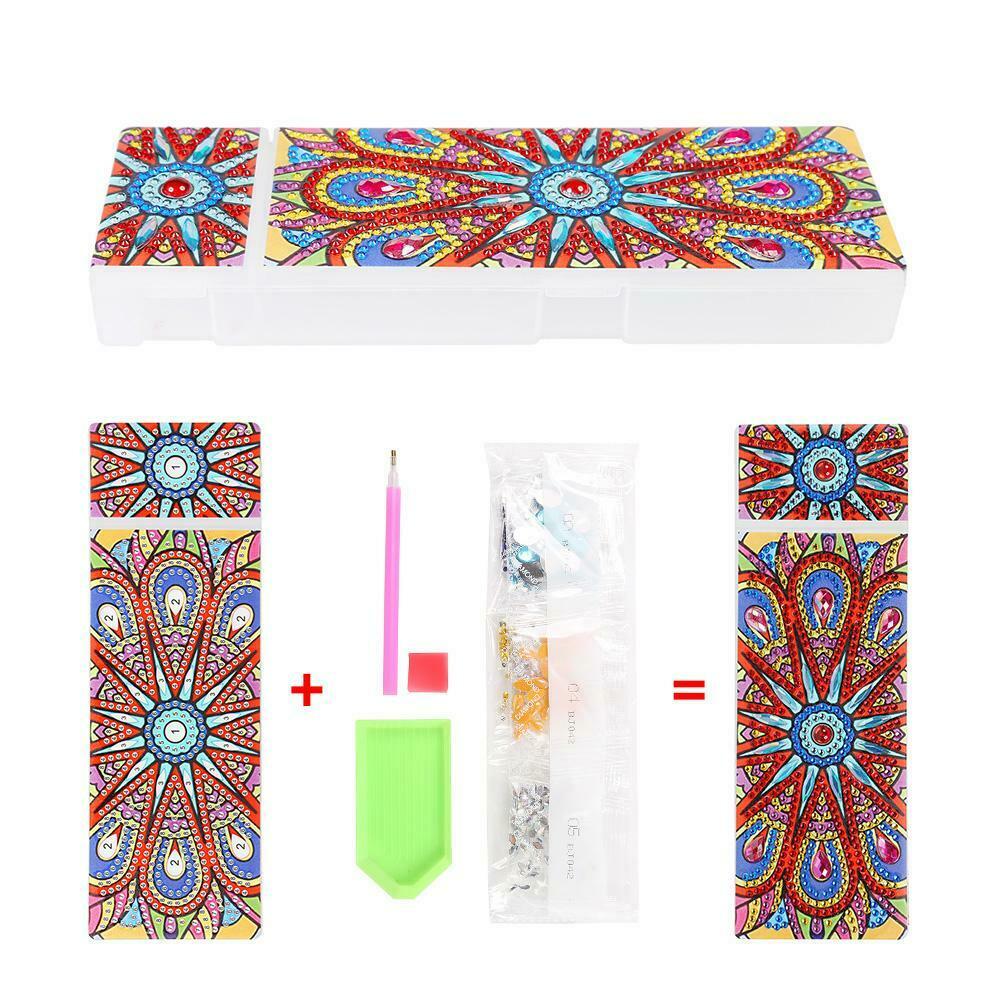 DIY Mandala Special Shaped Diamond Painting 2 Grids Students Pencil Case @