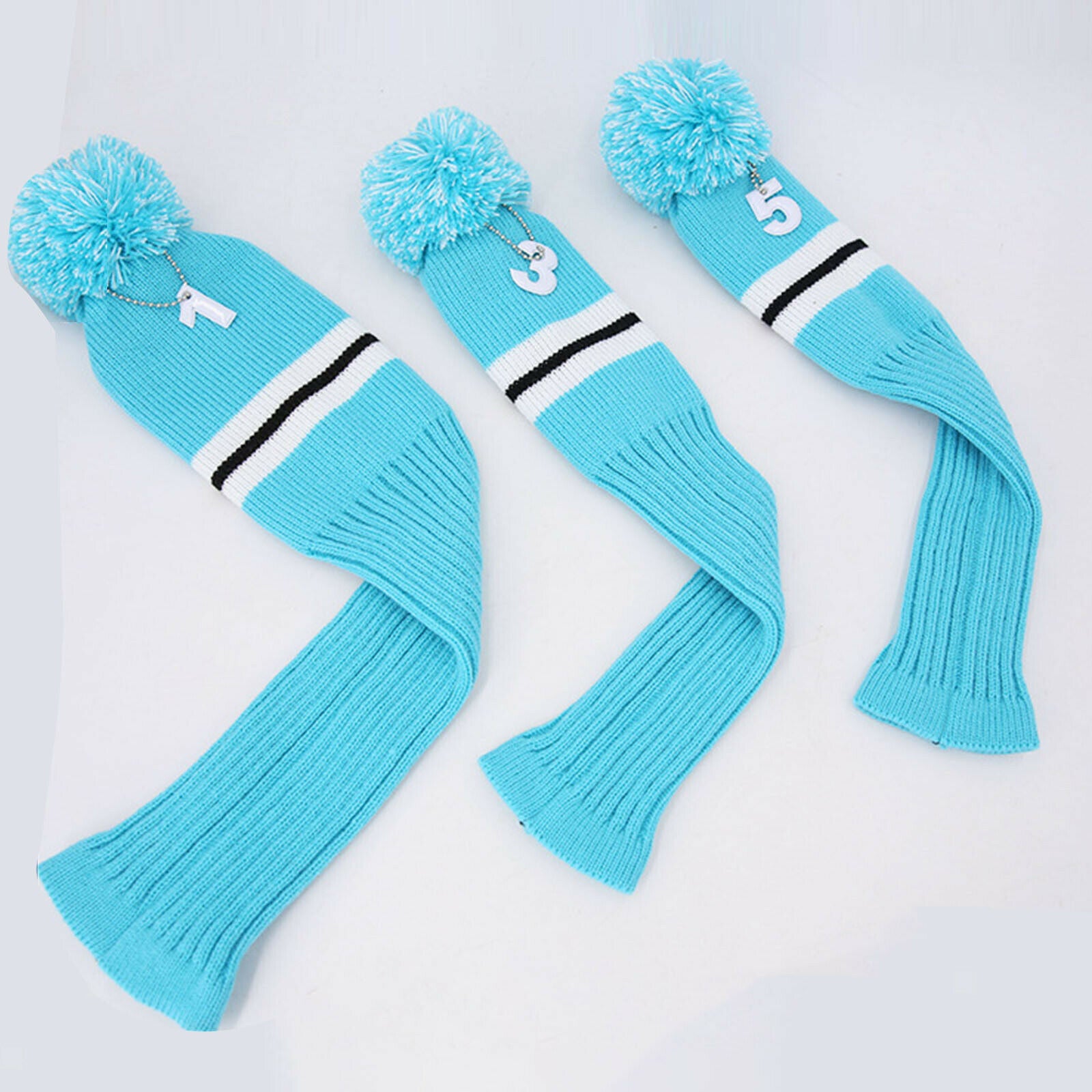 3pcs Knit Golf Driver Fairway Wood Head Covers Long Neck UT Club Headcover