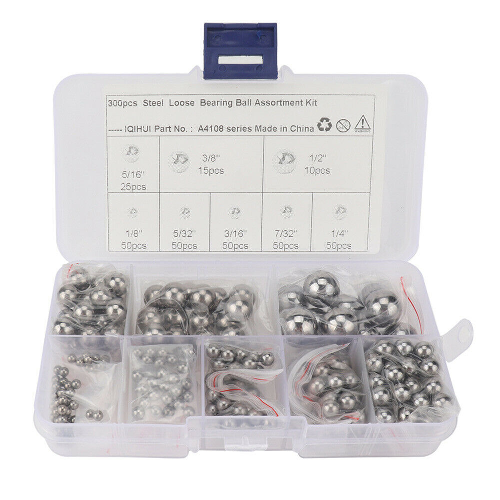 300pcs Precision Steel Bearing Ball 1/8 5/32 3/16 7/32 1/4 5/16 3/8 1/2 G25 @