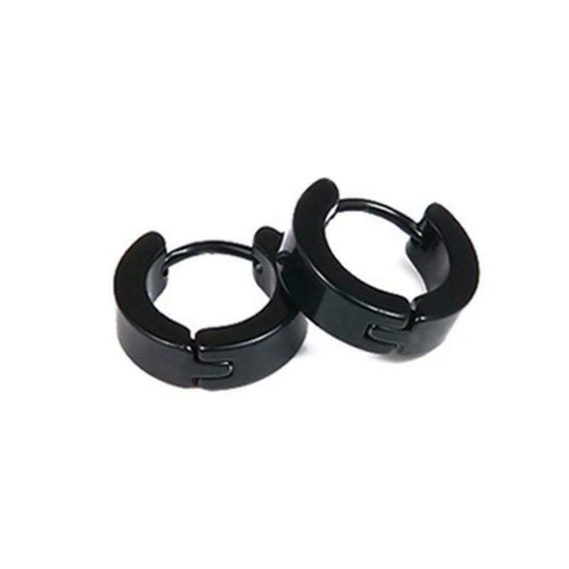Black Matt Stripe Stainless Steel Hoop Earrings Titanium Steel for Men & Women