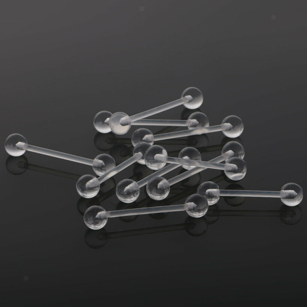 10Pieces Clear Acrylic Body Piercing Jewelry Tongue Lip Retainer Bar Barbell