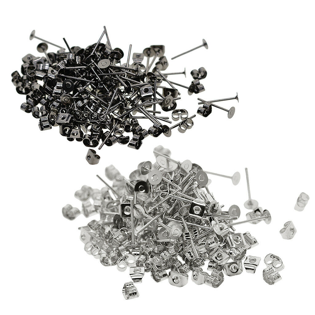 400 Pack 4mm Blank Flat Pad Base Earring Posts with Back DIY Making Findings