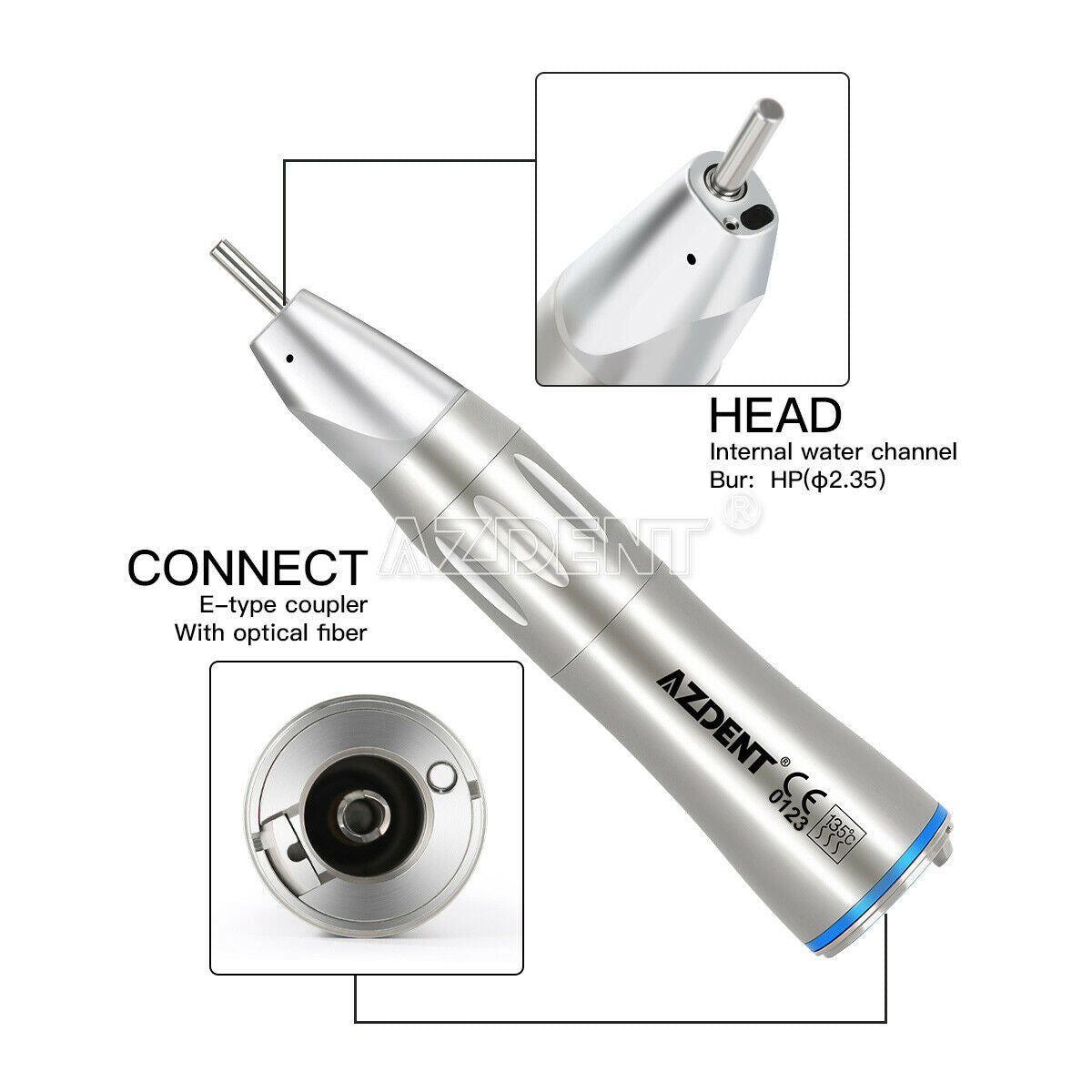 2X AZDENT Dental 1:1 Optic Fiber inner water Low Speed Straight Nose Handpiece