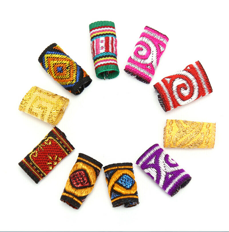 10Pcs/Lot Colorful Mix Fabric Hair Braid  Dreadlock Beads Rings Tube Jewelry  XC