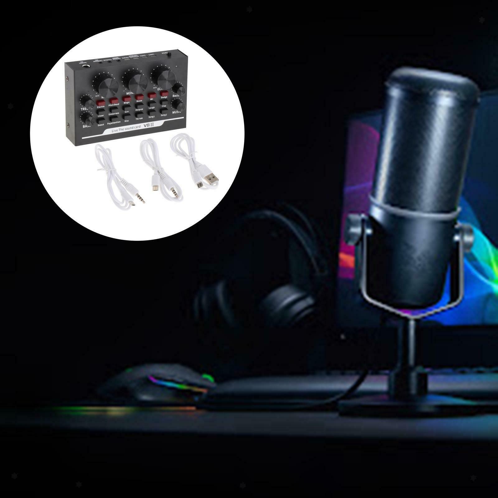 Mini Live Sound Card Audio Mixer with Sound Effects for Laptop Microphone