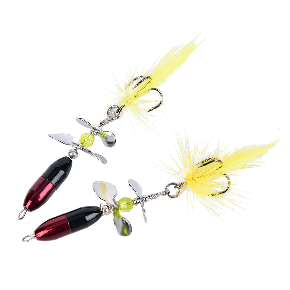 2PCS Long Casting Spinner Bait Metal Fishing Lure w/ Double Tail Propeller、NBDD