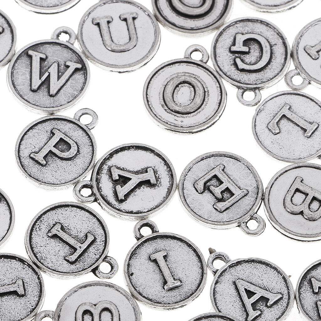 52 Pack Letters Alphabet 12mm Round Charms Pendants Jewelry Making Findings