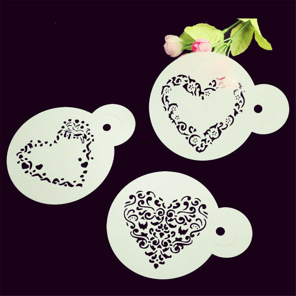 Novelty 3PCS/SET Heart Fondant Cake Stencil Cappuccino Cupcake Decoratio.l8