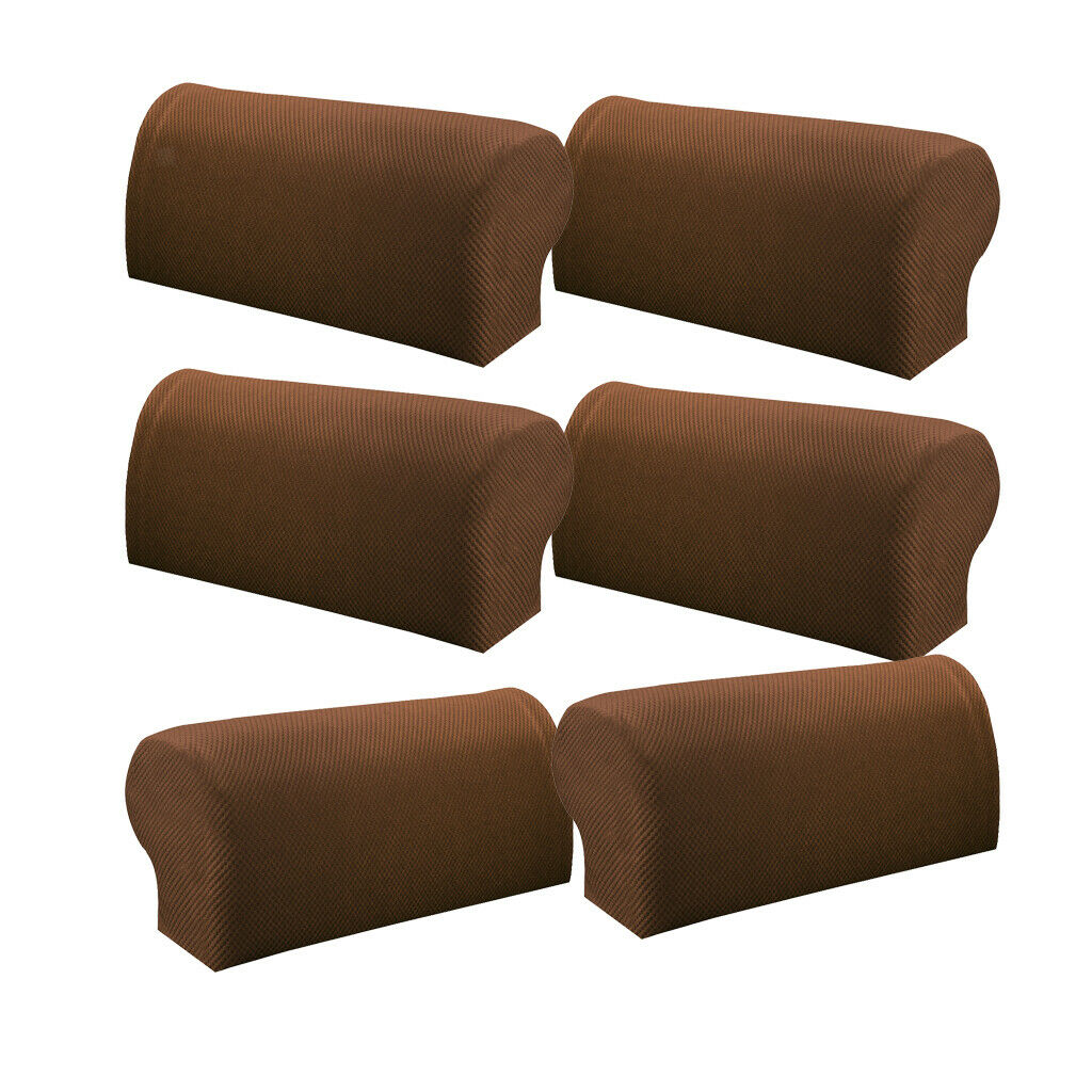6Pcs Brown Elastic Sofa Armrest Covers Armchair Slipcovers Arm Rest Caps