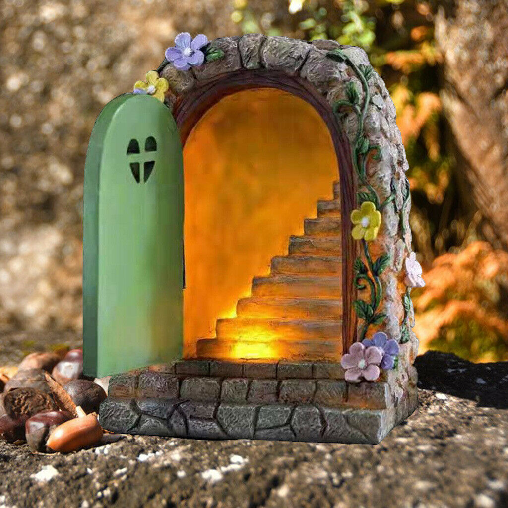 Large Fairy Door Solar LED Stone Door Magical Outdoor Tree Decor 15cm Tall
