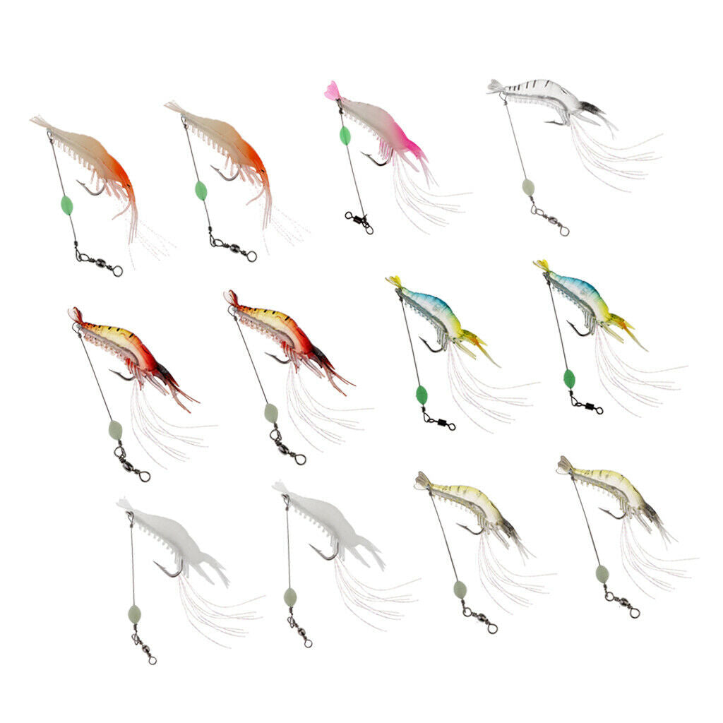 12pcs Soft Lures Shrimp Bait Set, Freshwater/ Saltwater, Trout Bass Salmon