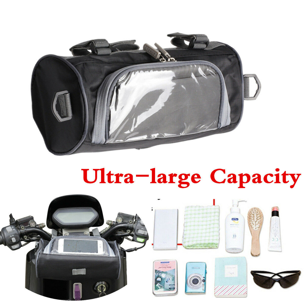 Motorcycle Electric Bike Front Handlebar Fork Storage Bag Container Waterproof