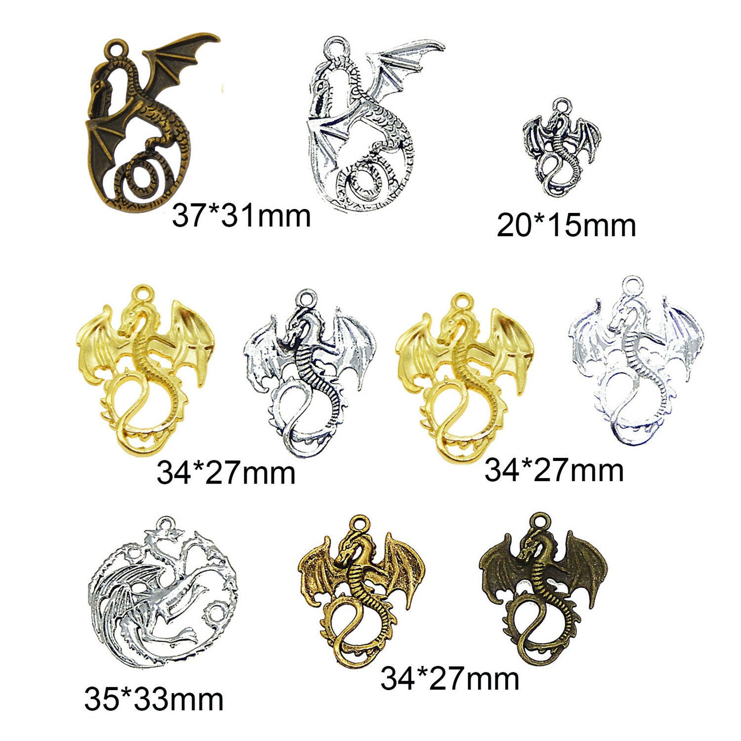 10 Mix Flying Dragon Pendant Winged Alloy Charm Bracelet Necklace Craft Jewelry