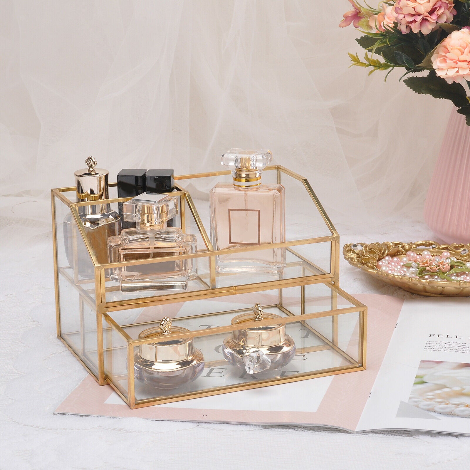 Glass Cosmetic Storage Box Nordic Cosmetic Jewelry Storage Drawer Box Organizer