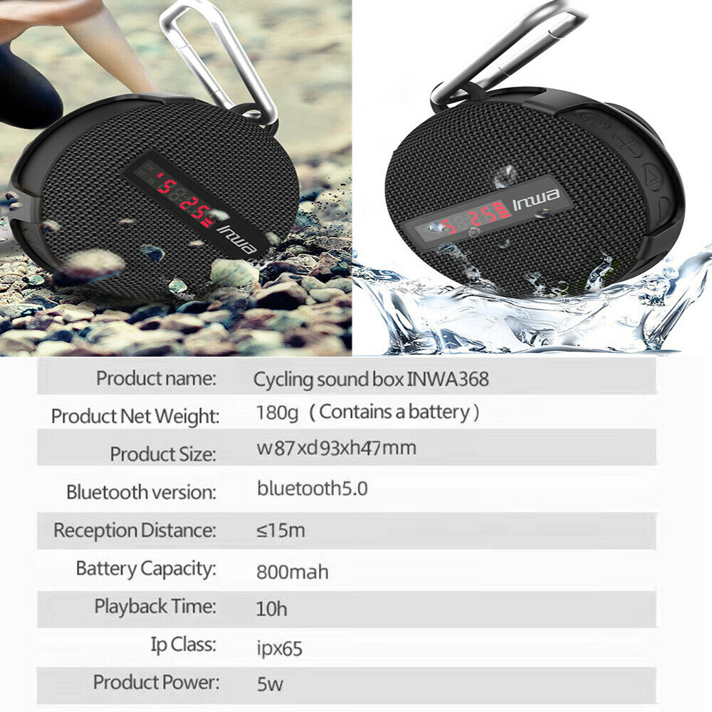 5w Digital Display Wireless Bicycle Bike Bluetooth Speaker Support Aux/TF W/Hook