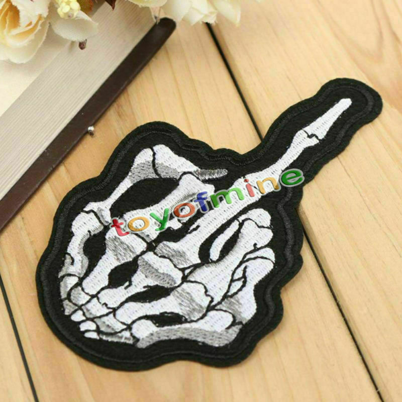 Middle Finger Skeleton Sew Embroidery Iron On Patch Badge Applique Motif Craft