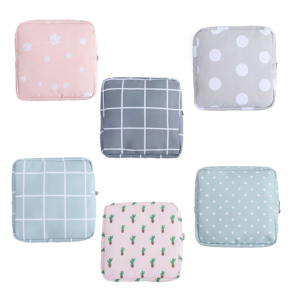 Zipper Cotton Sanitary Bag Towel Tampons Storage Holder for Girls Lady Blue