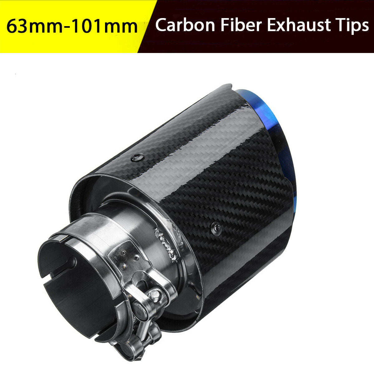 Universal 2.5" 63mm  Glossy Carbon Fiber Round Exhaust Pipe Burn Blue Tips