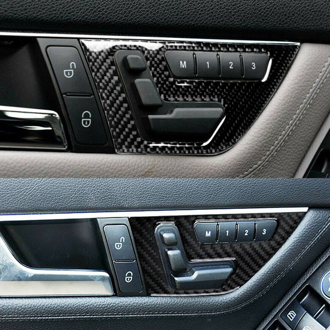 Real Carbon Fiber Inner Door Panel Cover Fit For Mercedes Benz W204 2007-13