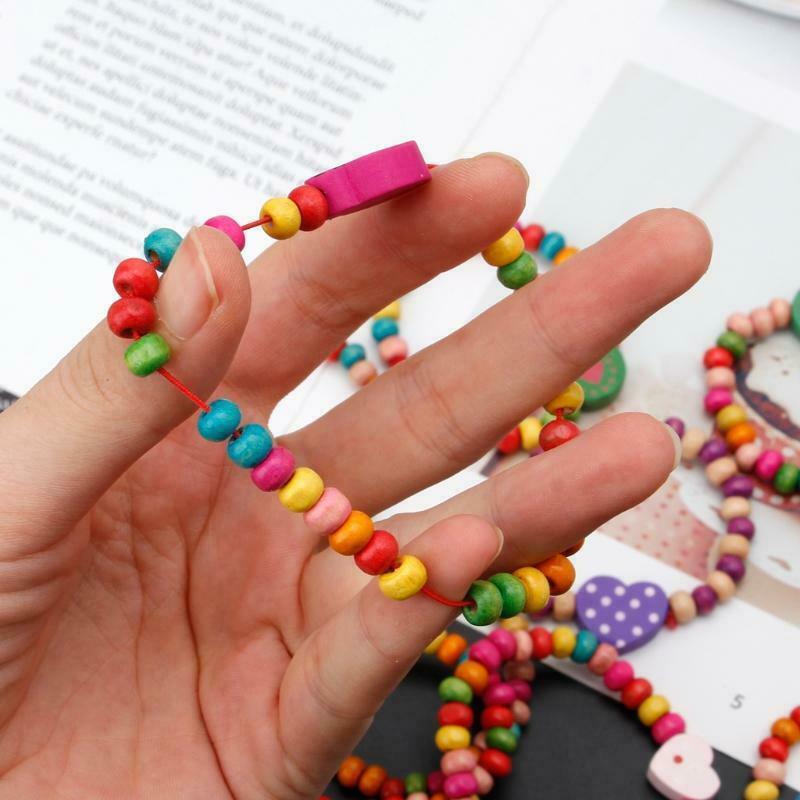 12Pcs Colourful Wooden Bracelets Little Girls Bracelets Kit Kids Fashion Jewelry