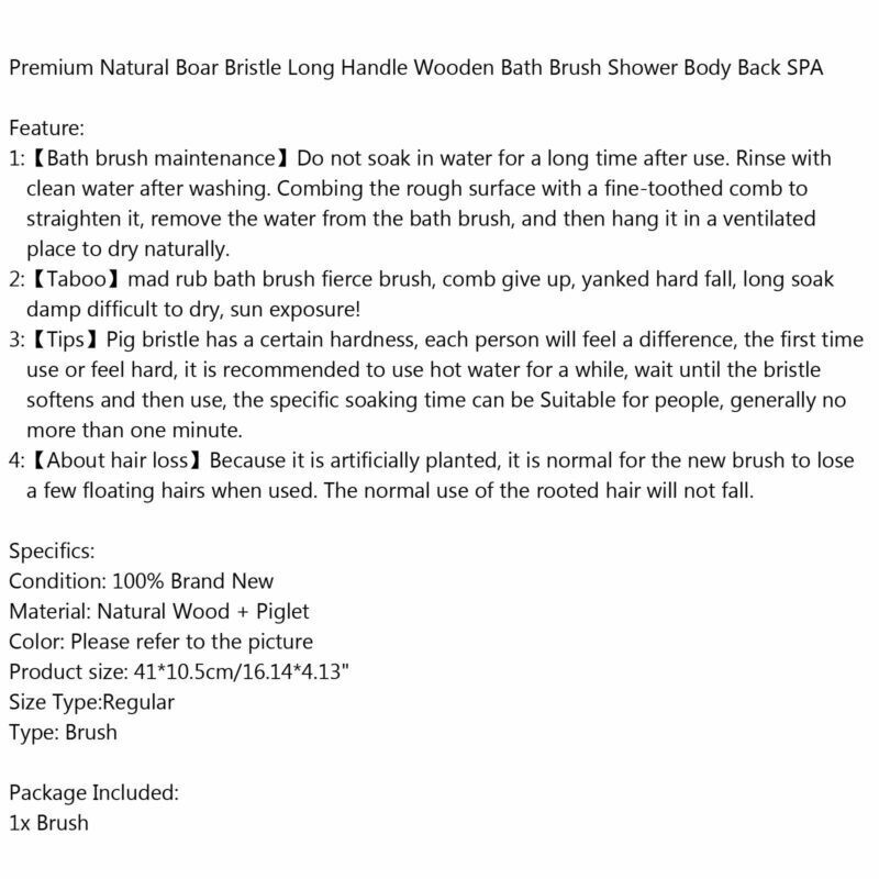 Premium Natural Boar Bristle Long Handle Wooden Bath Brush Shower Back SPA UA