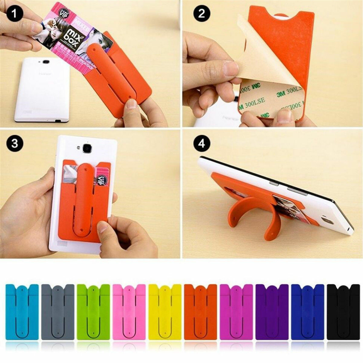 Useful Silicone Wallet Credit Card Stick on Adhesive Holder Pouch Case For Phone