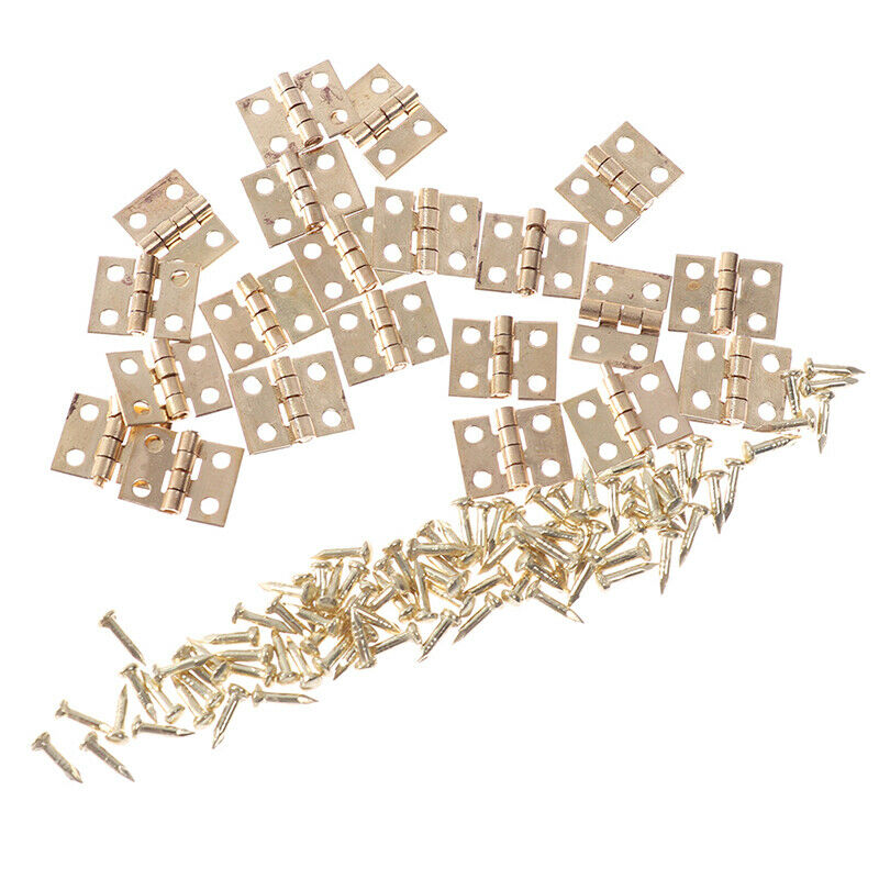 20pcs Cabinet Door Hinges Brass Plated Mini Hinge Small Decorative Jewe XC