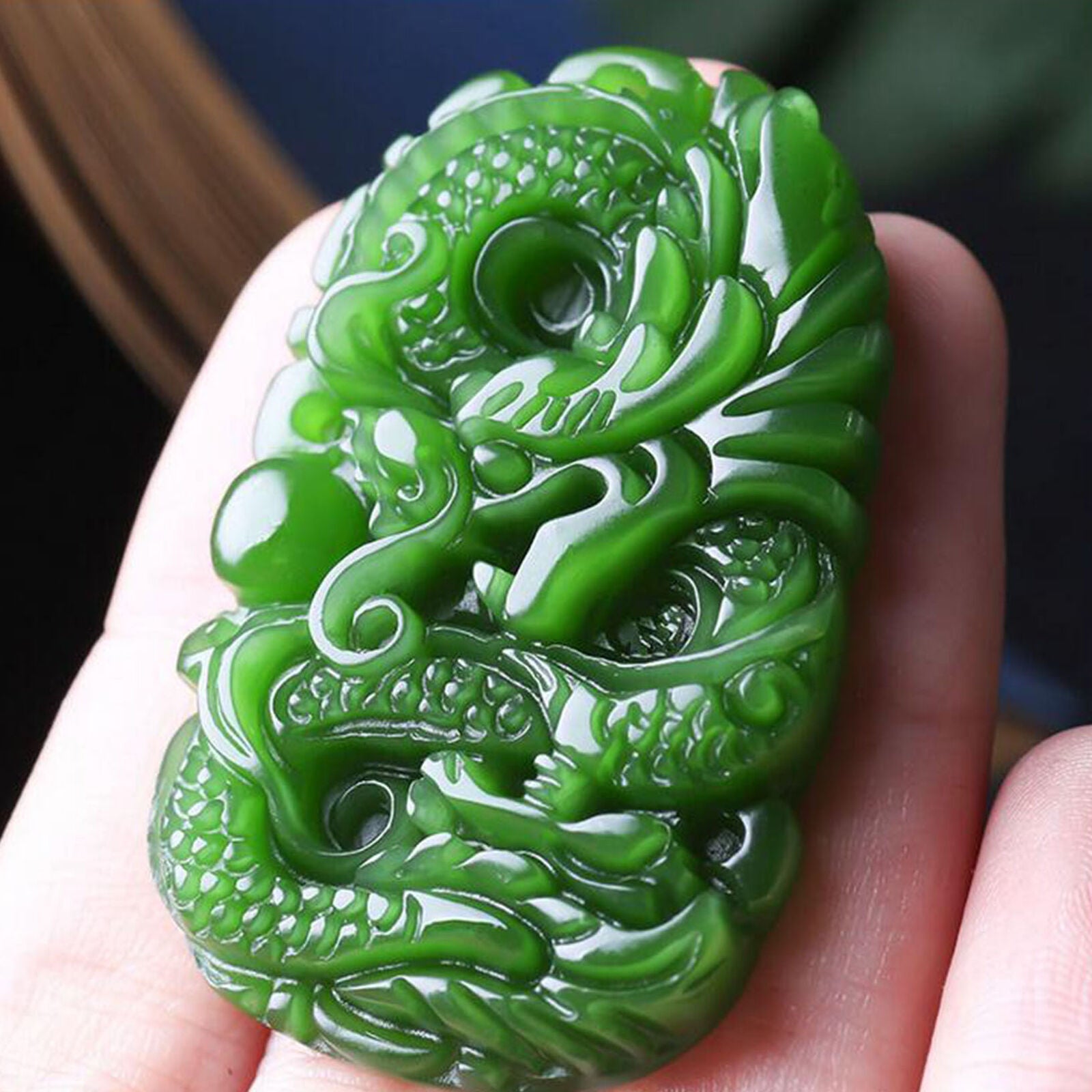 Burmese Grade A Jadeite Jade Dragon Pendant Necklace