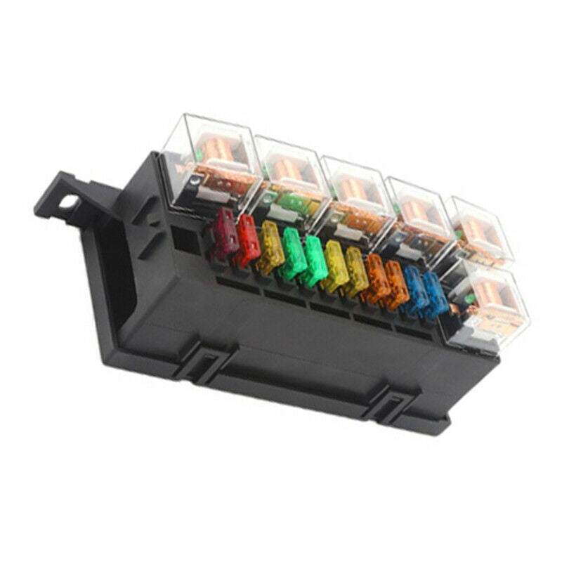 12V Car Yacht Relay & Fuse Box Holder w/ 11x Blade Fuse 6x Relay Truck Tractor