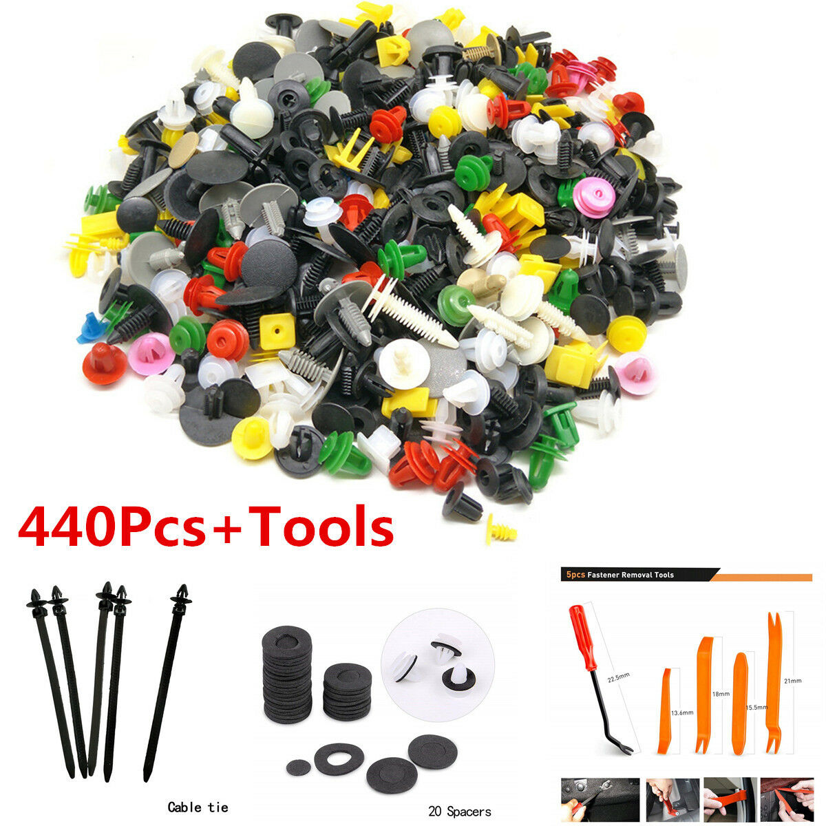 440Pcs+Tool Set Mixed Car Fastener Clips Bumper Door Panel Fender Retainer Rivet