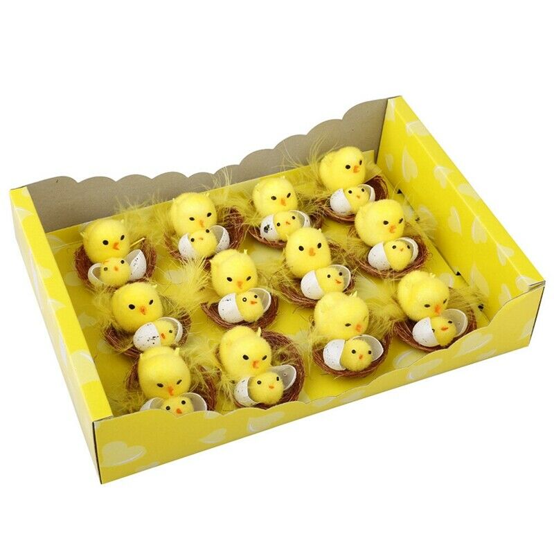 12Pcs Mini Chenille Chick Easter Day Gift Velvet Chicks Yellow Artificial ChM7N2