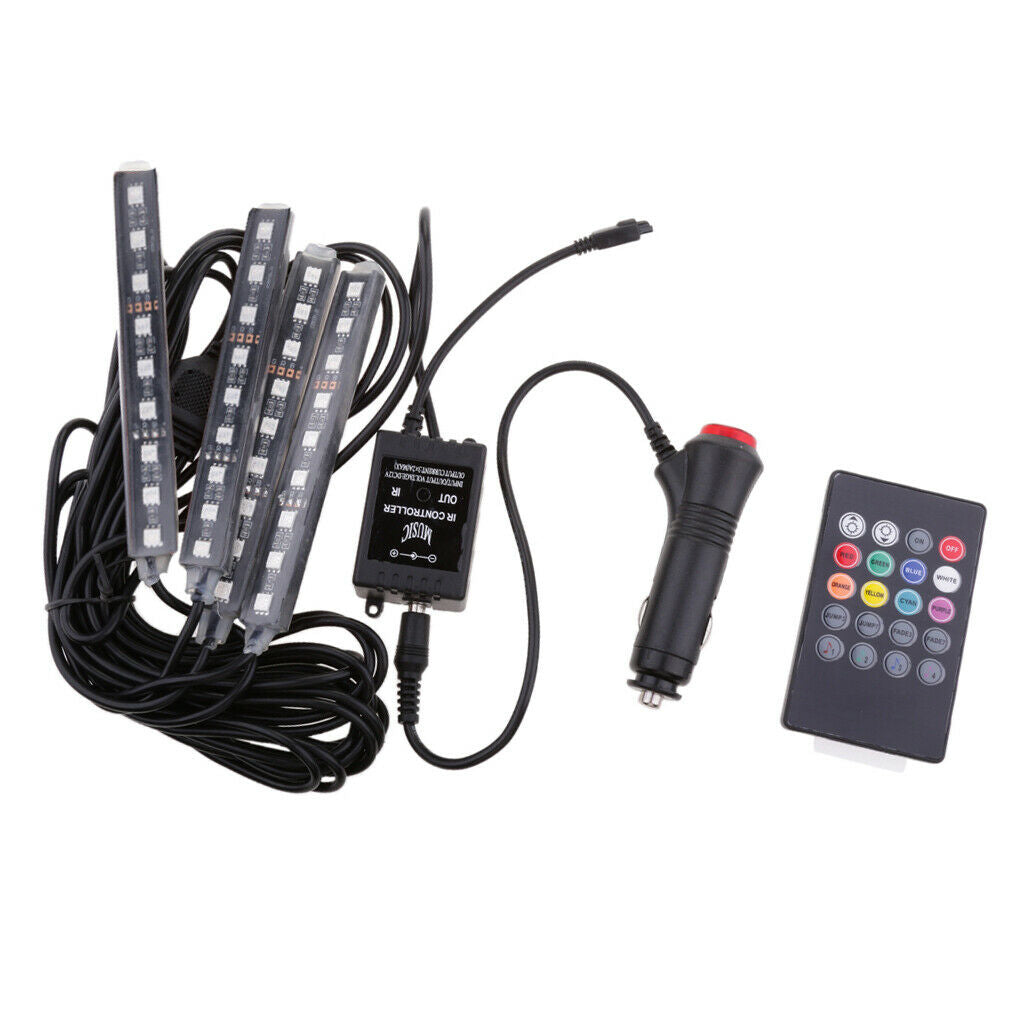 4x 9 LED Wireless Remote Music/Voice Control Colorful Car Interior Light RGB
