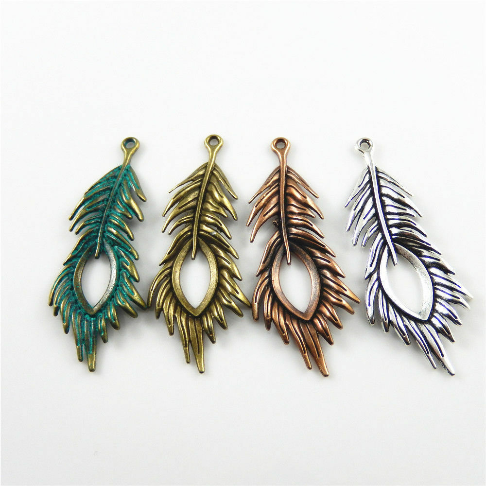 Multi-colors Zinc Alloy Jewelry Charms Peacock Feather Crafts Pendants 8pcs/lot