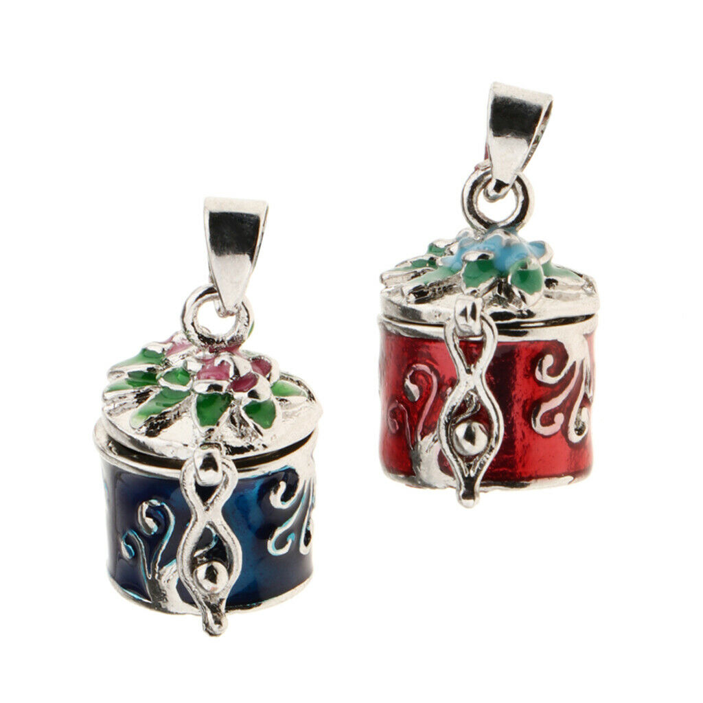 2 Pieces Retro Enamel Flower Cremation Keepsake Urn Pendant Memorial Jewelry